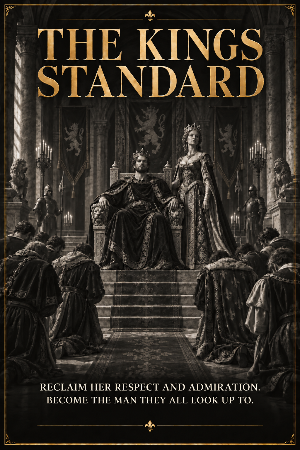 The King’s Standard cover: a crowned king and queen before their bowing court